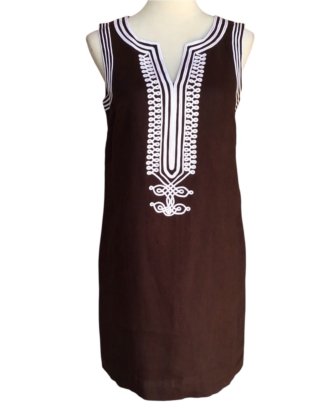 Michael Kors Linen Sleevless Shift Tunic Dress Sz 4 Chocolate Brown